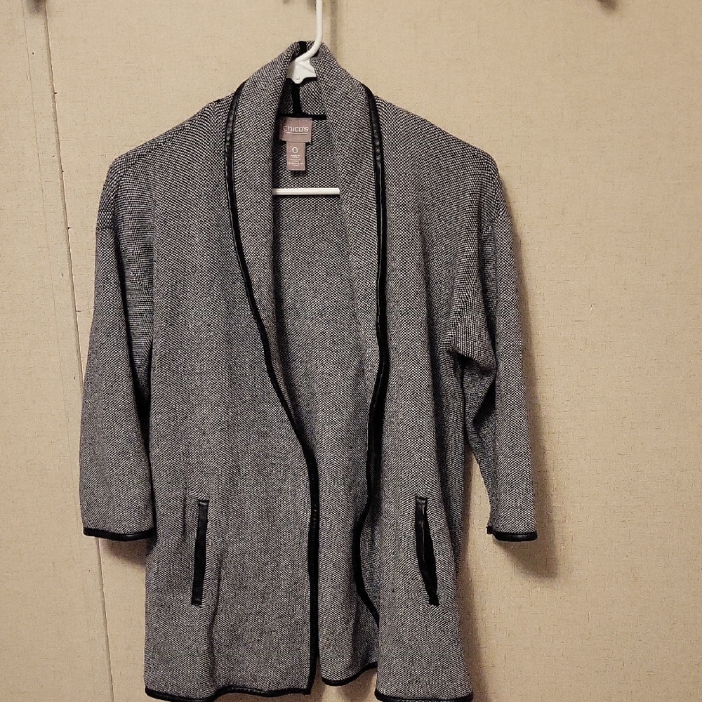 Chico's Heather Gray Cardigan with Black Accents